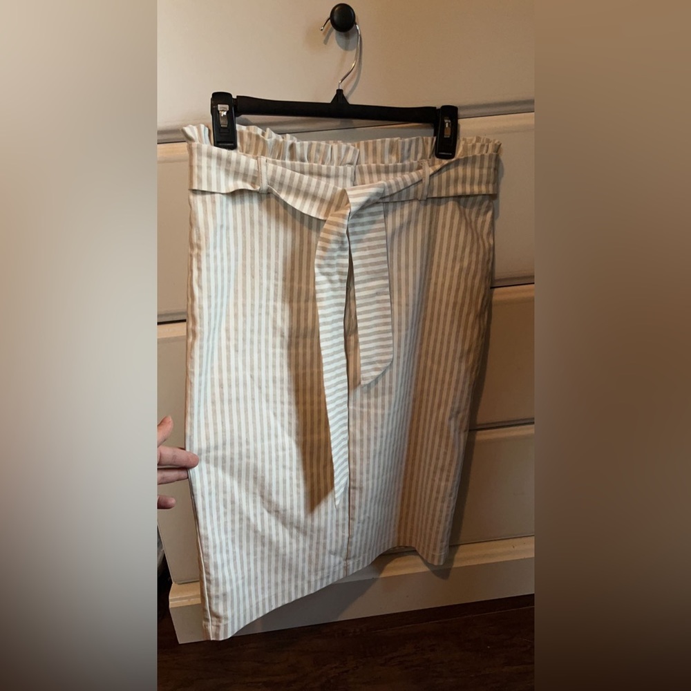 Linda Matthews Striped Skirt with Belt and Ruffle Waist